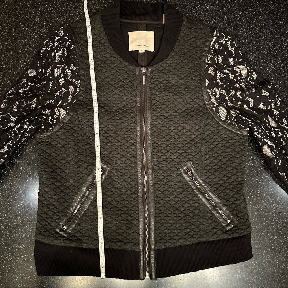 Rebecca Taylor quilted bomber with leather and lace details - Picture 9 of 13